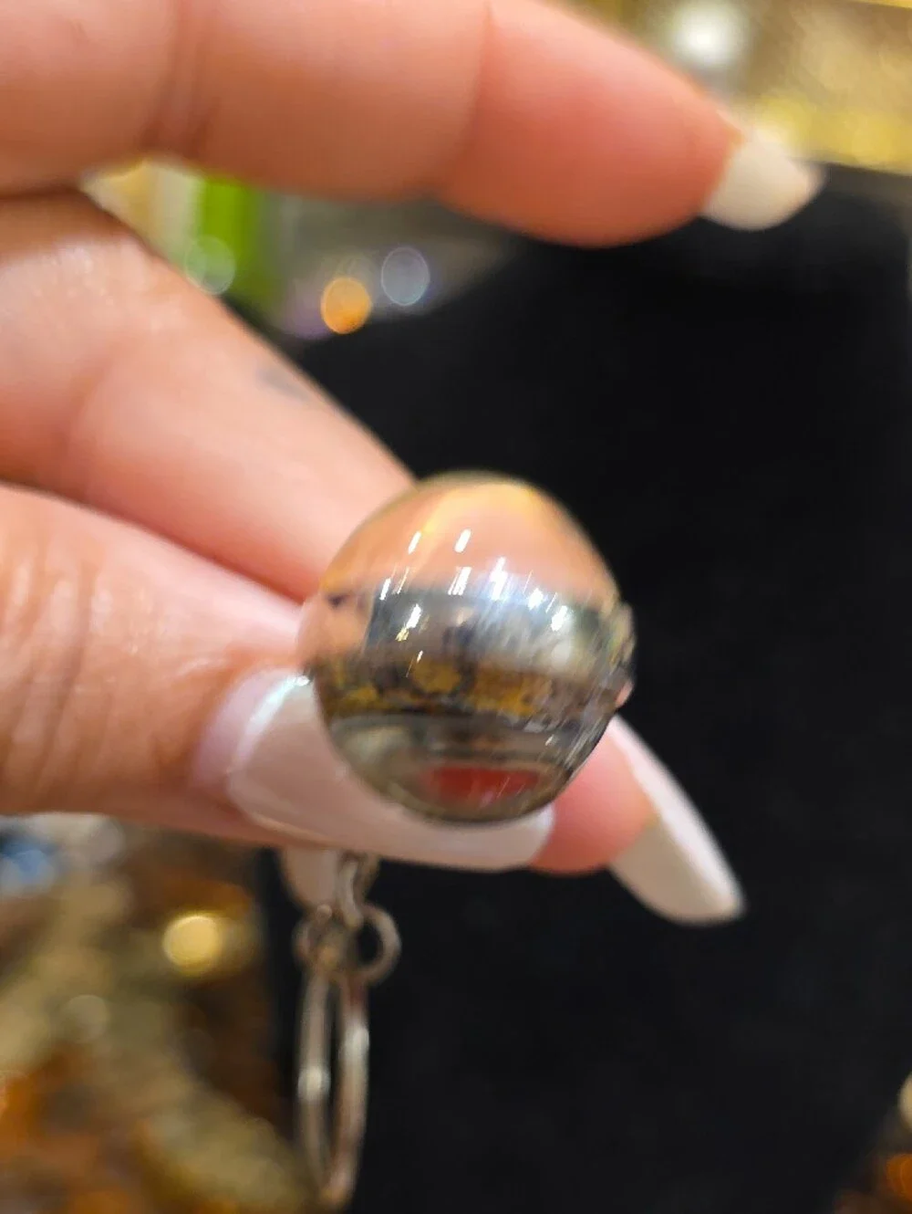 Source Unknown Silver Keychain with Iridescent Multicolor Pendant
